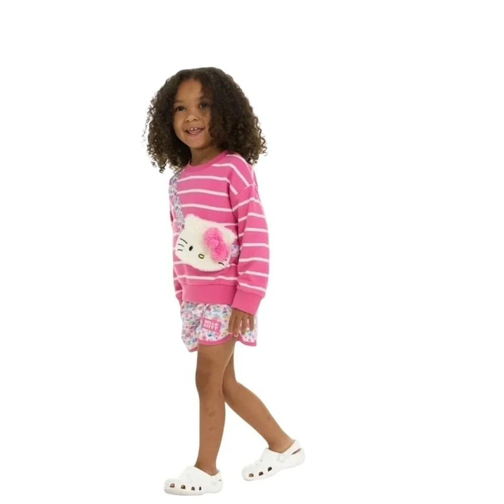 Hello Kitty BabyGirls Pink Striped Sweatshirt & Shorts 2 Piece Sz 2T NEW